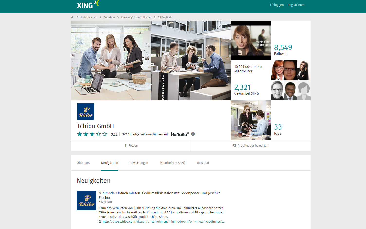 Xing Unternehmensprofil Tchibo