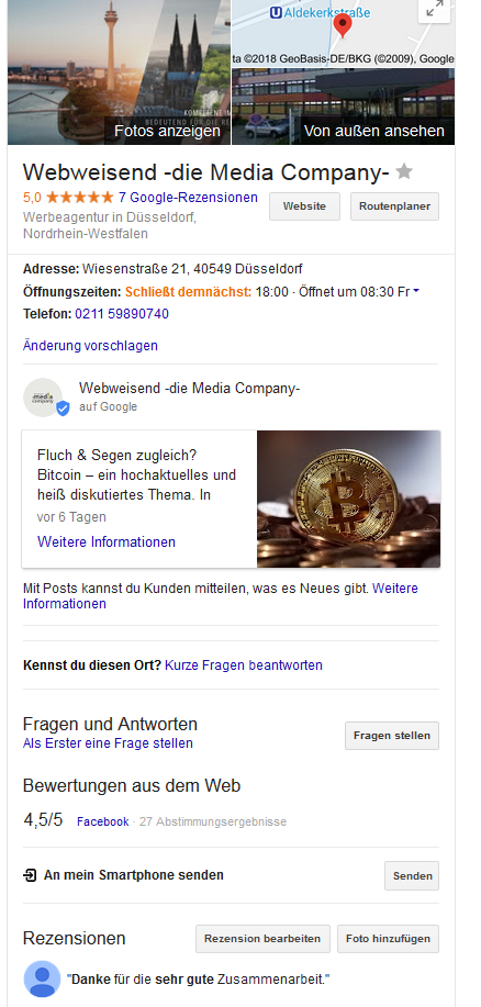 Google My Business Eintrag der Webweisend -die Media Company-