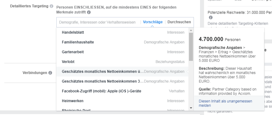 Möglichkeiten der Zielgruppeneingrenzung innerhalb der Facebook Ads