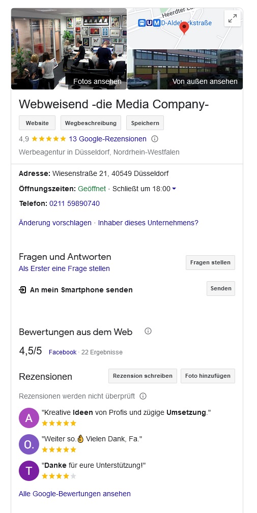 Google My Business Eintrag der Webweisend -die Media Company-