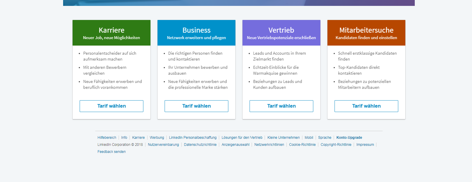 Profilmöglichkeiten bei LinkedIn: Karriere, Business, Vertrieb, Mitarbeitersuche - je nach Bedarf wählbar
