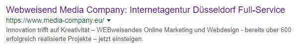 Screenshot Metadaten (Title Tag und Beschreibung) in den Google Suchergebnissen