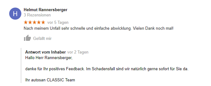 Beispiel einer Antwort auf eine positive Google Bewertung