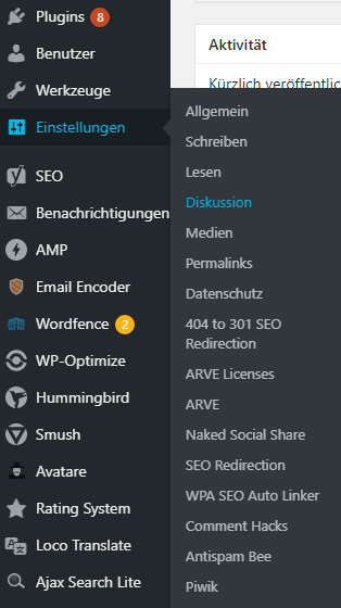 WordPress Navigation Einstellungen und Diskussion