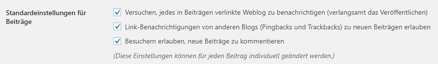 WordPress Standardeinstellungen für Beiträge