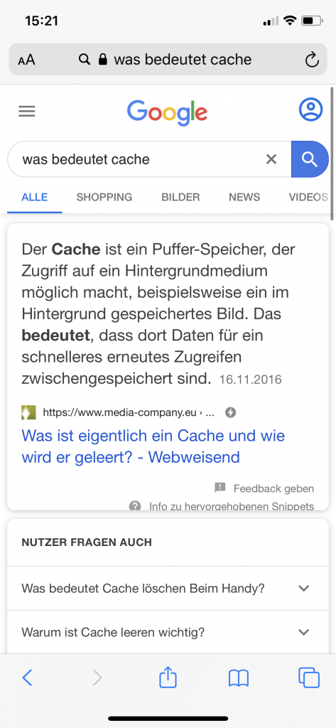 Screenshot Featured Snippet bei informationaler Suchintention