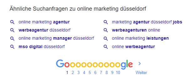 Screenshot Google ähnliche Suchanfragen