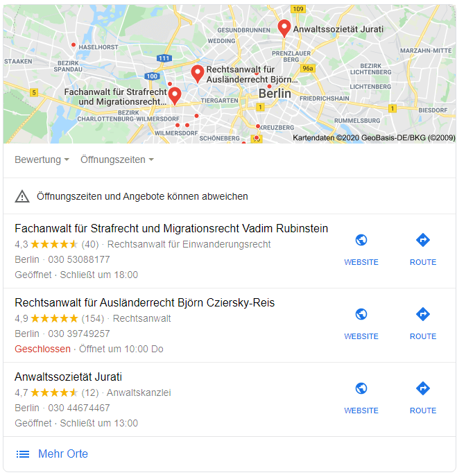 Google Maps Standorte Übersicht