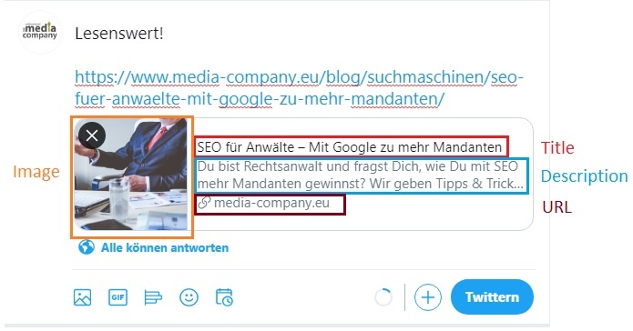 Beispiel-Vorschau eines Links bei Twitter