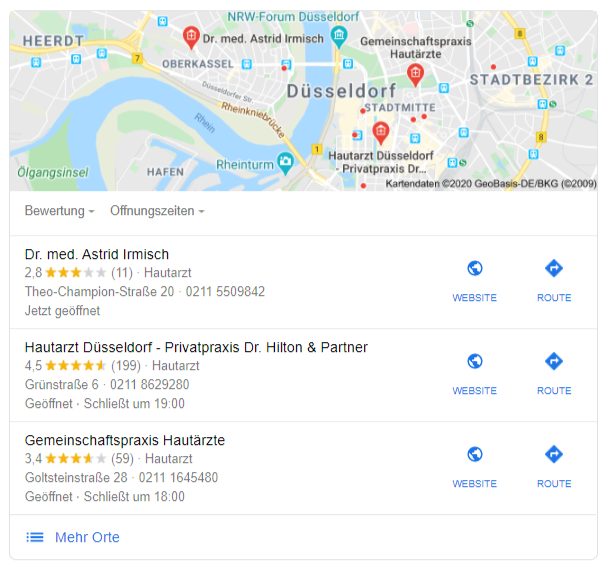 Screenshot Google Local Pack - SEO für Ärzte