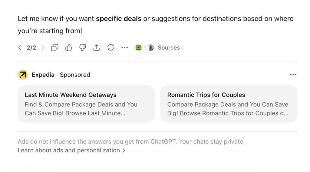 Screenshot einer ersten gesichteten ChatGPT Anzeige.