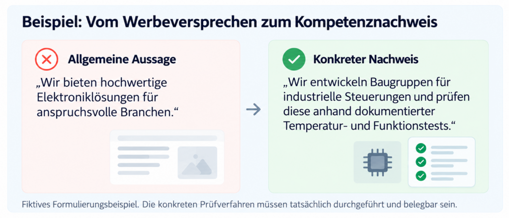 Infografik: Unterschied zwischen einem Werbeversprechen und einem Kompetenznachweis.