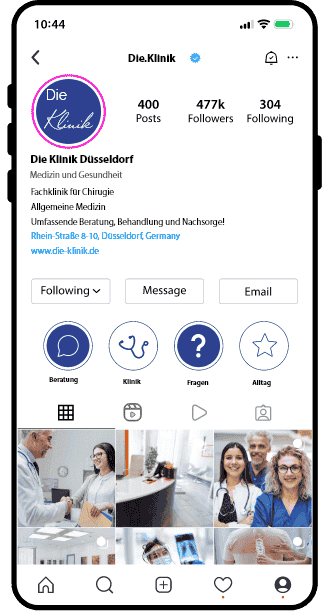 Instagram Feed einer Klinik